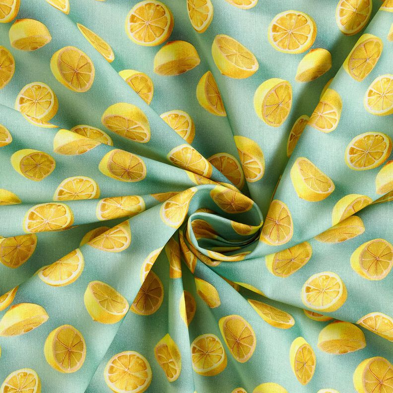 tessuto in cotone popeline Limoni freschi – eucalipto/giallo limone, image number 3