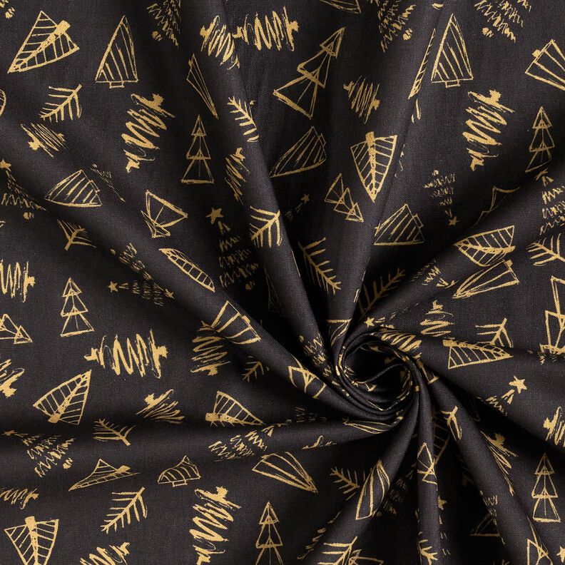 tessuto in cotone cretonne Eleganti abeti – nero/oro, image number 3