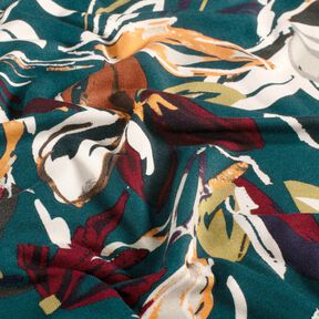 jersey di viscosa Fiori moderni – petrolio/rame, 