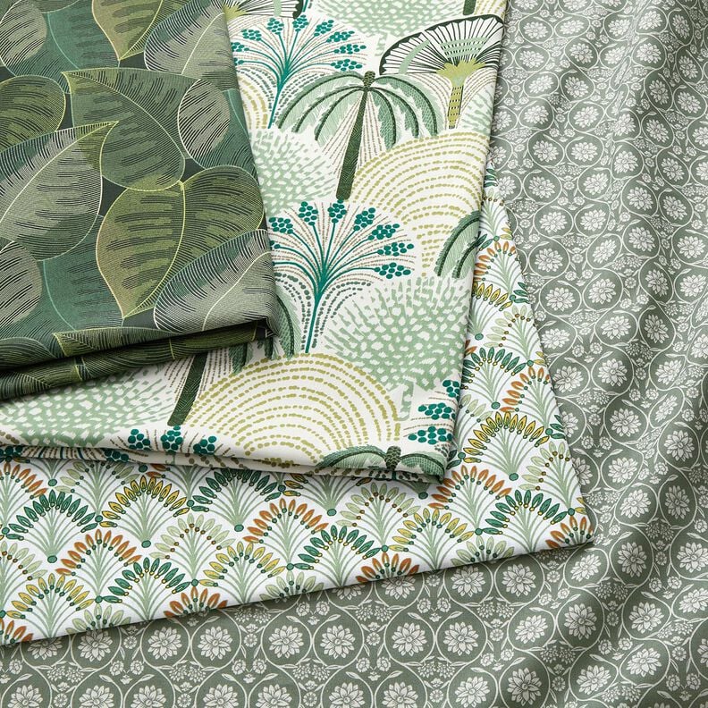 tessuto in cotone cretonne Fiori e tralci – canna palustre/bianco, image number 5
