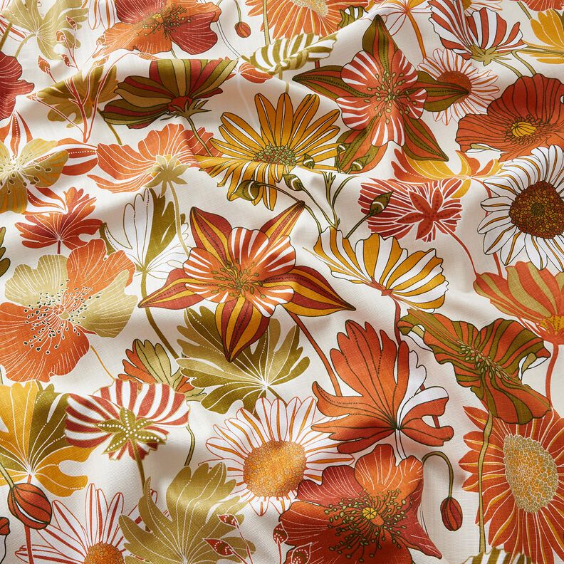 tessuto arredo panama Fiori dai colori vivaci – crema/terracotta,  image number 2