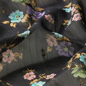 chiffon increspato Fiori e gocce d'oro – nero/oro effetto metallizzato, 