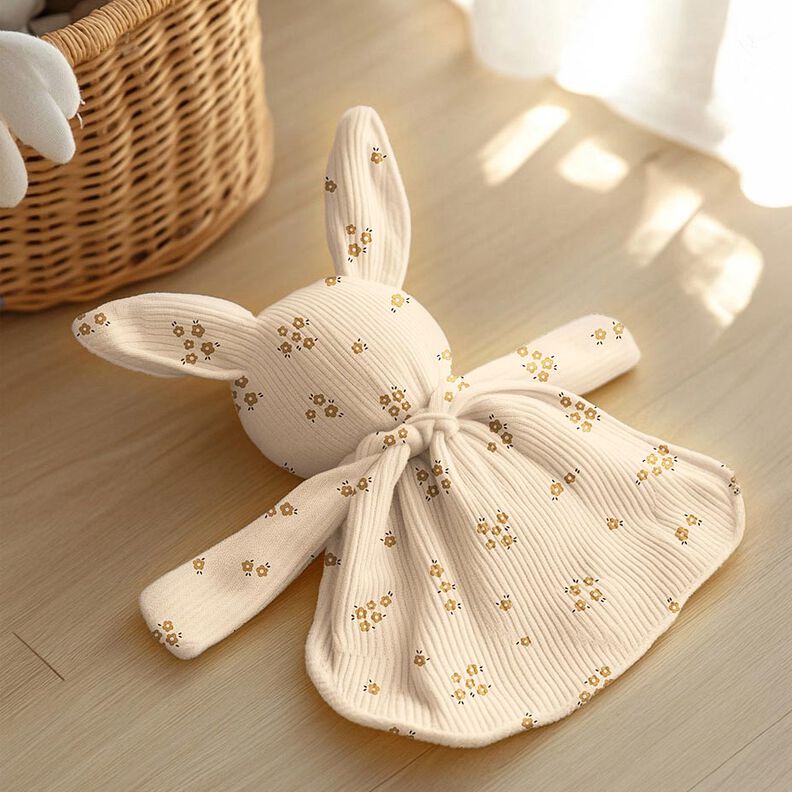 GOTS jersey a coste Fiorellini sparsi | Poppy Fabrics &ndash; crema/marrone capriolo,  image number 6