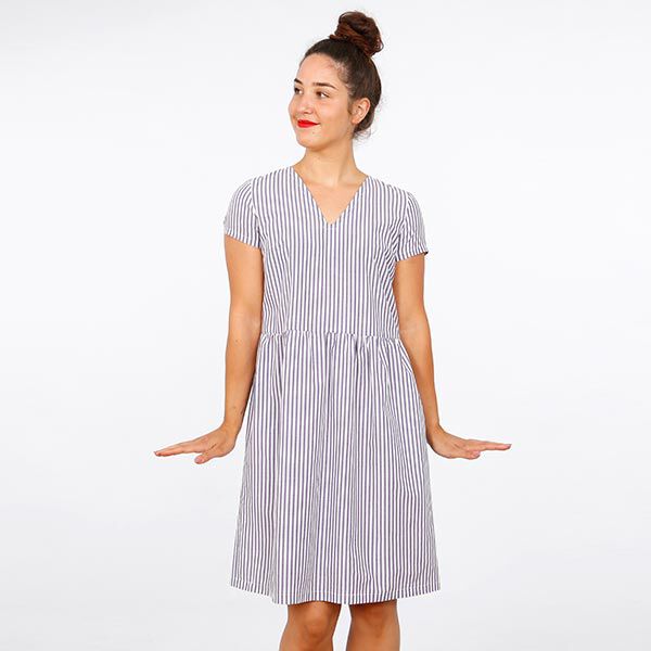 FRAU MARY - abito con scollo a V e arricciatura sulla gonna, Studio Schnittreif | XS - XXL, image number 2