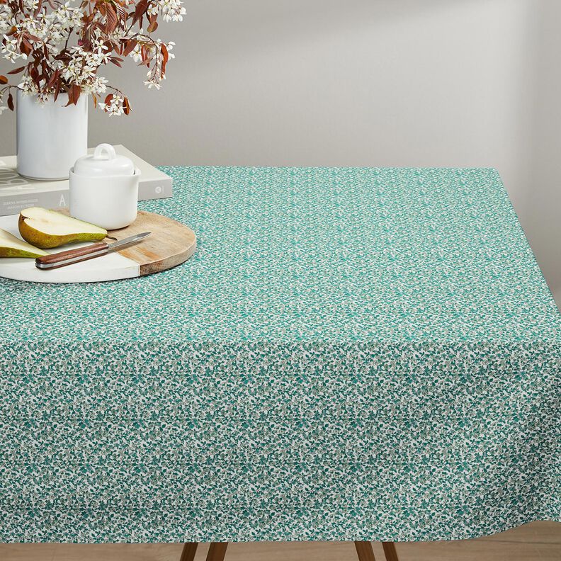 tessuto in cotone cretonne Numerosi fiori – petrolio/bianco,  image number 6