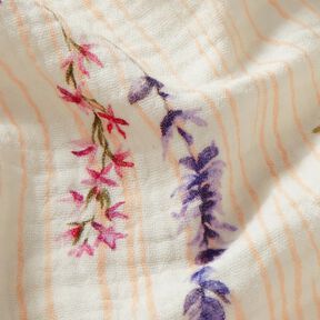 mussolina / tessuto doppio increspato fiori primaverili – bianco lana/arancio pesca, 