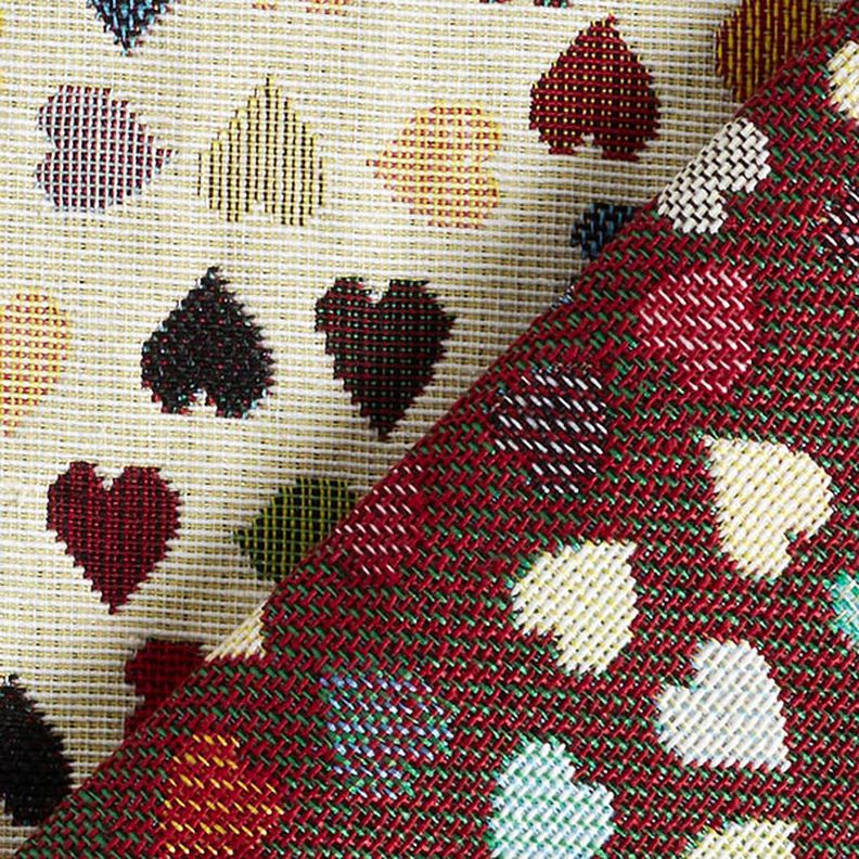 tessuto arredo gobelin Cuori sparsi – beige chiaro/petrolio,  image number 4
