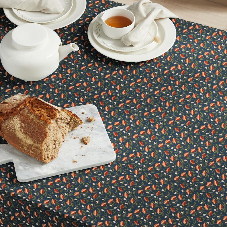 tessuto in cotone popeline Fiori delicati – nero-azzurro/terracotta, image number 6