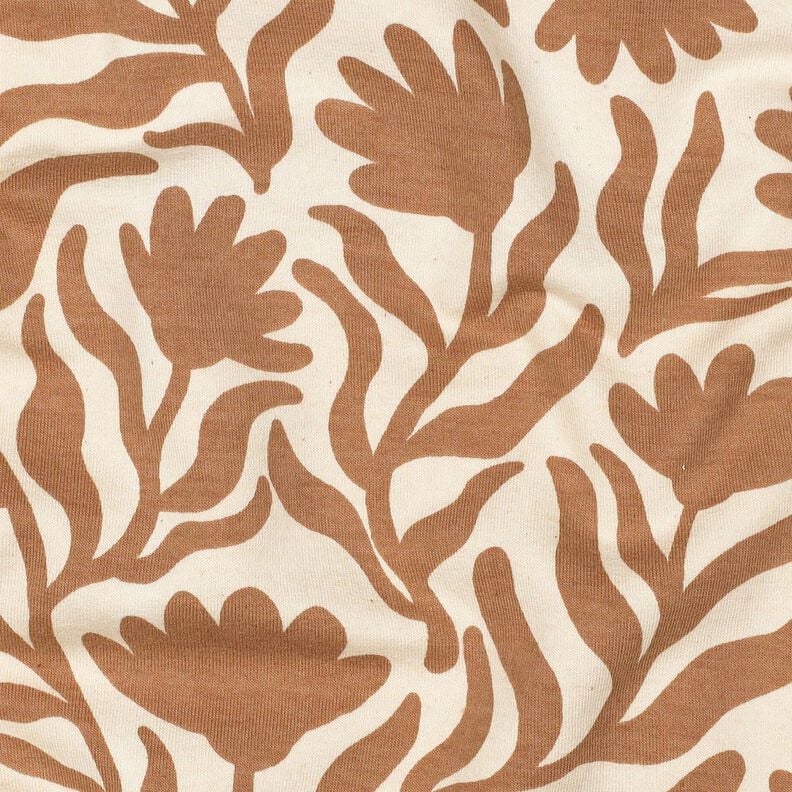 felpa garzata non sbiancato fiori | Poppy Fabrics &ndash; crema/marrone capriolo,  image number 2