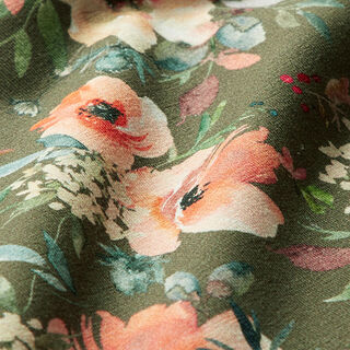 French terry, fiori acquerello | by Poppy – verde oliva, 