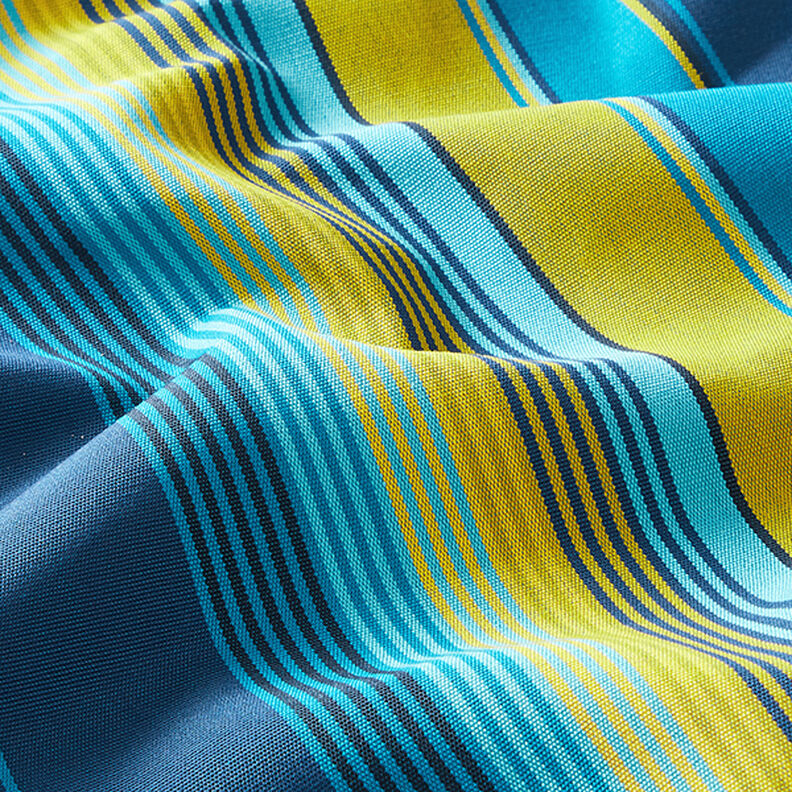 Tessuti da esterni canvas Righe – blu/senape,  image number 2