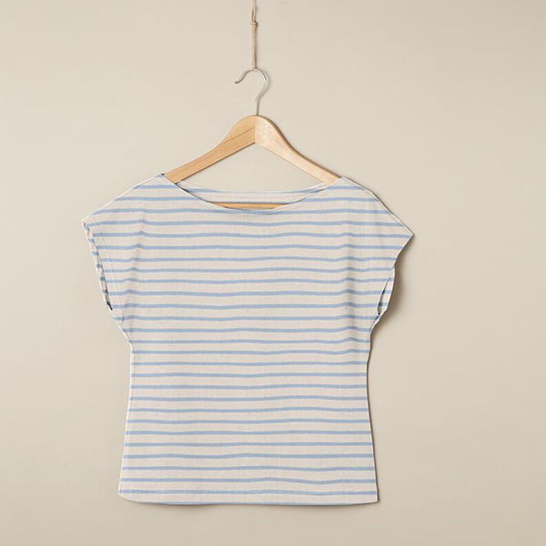 Jersey in cotone a righe strette e larghe – anacardo/azzurro,  image number 7