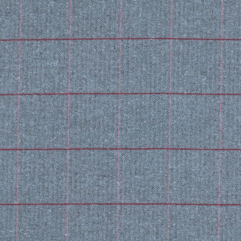 Tessuto per cappotto misto cotone a spina di pesce e quadri – azzurro/rosso Bordeaux,  image number 1