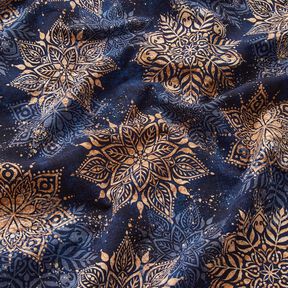 French terry, felpa estiva mandala | Glitzerpüppi – blu marino/albicocca, 