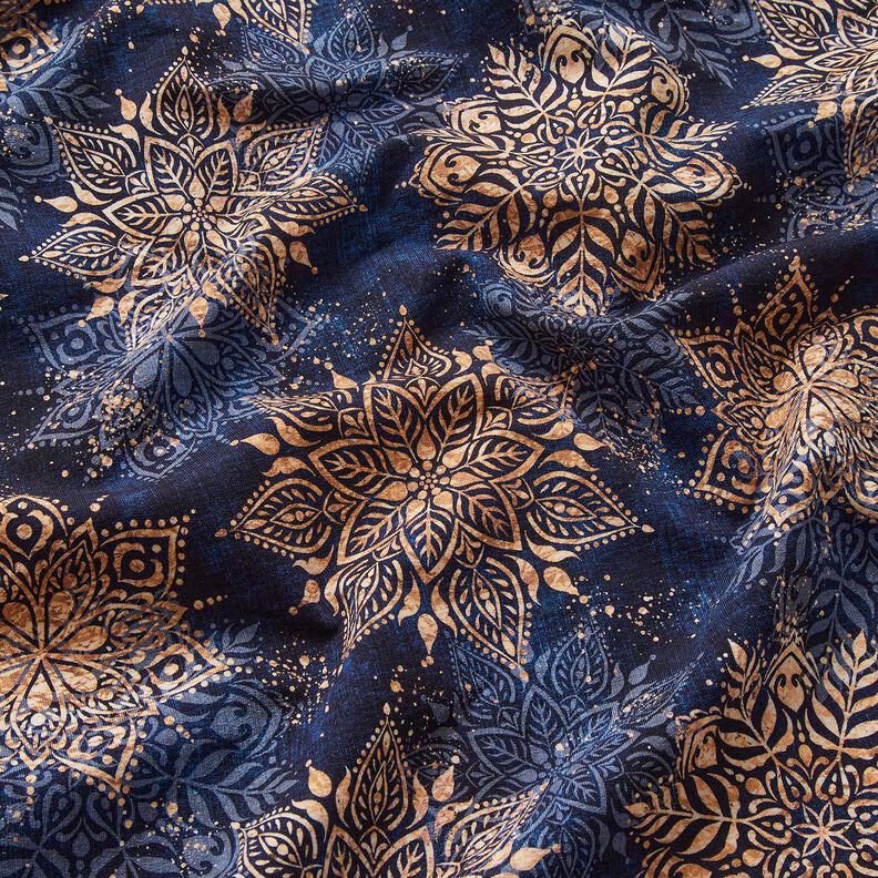 French terry, felpa estiva mandala | Glitzerpüppi – blu marino/albicocca, image number 2