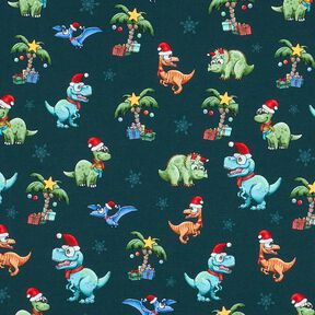 French terry, felpa estiva Dinosauri di Natale sotto le palme | Glitzerpüppi – petrolio/verde chiaro, 
