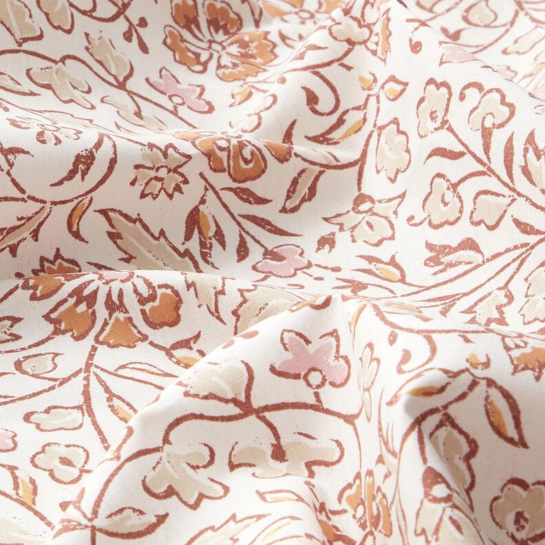 tessuto in cotone cretonne Delicato motivo floreale – bianco/cannella,  image number 2
