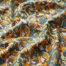 Tessuto di viscosa mare astratto di fiori – abete blu/giallo curry,  thumbnail number 2