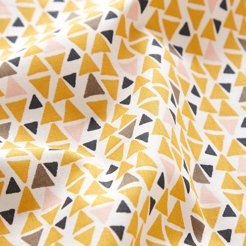 tessuto in cotone cretonne mini triangoli – rosa chiaro/giallo curry,  image number 2