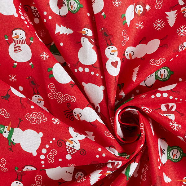 tessuto in cotone cretonne Omini di neve – rosso/bianco, image number 3