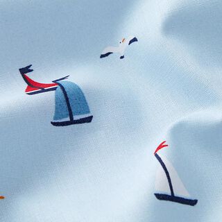 popeline di cotone barche a vela e gabbiani – blu cielo, 