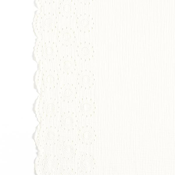 mussola con bordura impreziosita da ricami a giorno su un lato – bianco, image number 1