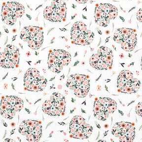 tessuto in cotone percalle fiori in cuori – bianco/rosa, 