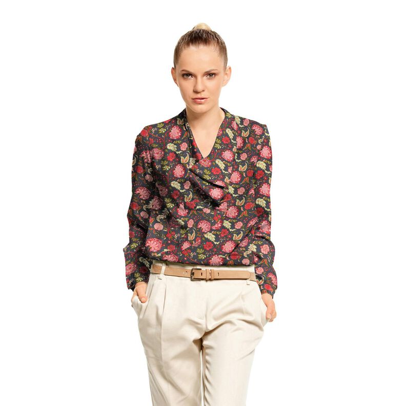 Tessuto di viscosa Fiori paisley – antracite/rosso fuoco,  image number 5