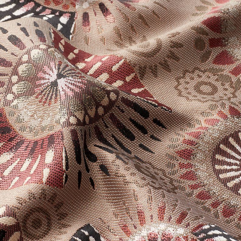 tessuto arredo Jacquard Mandala elegante – talpa scuro/rosso borgogna,  image number 2