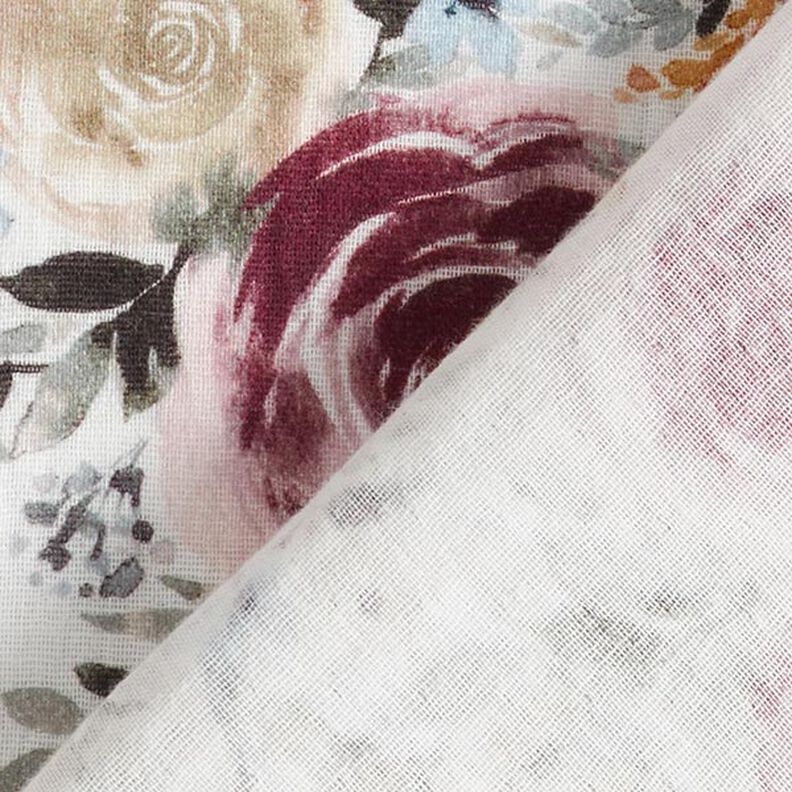 mussolina / tessuto doppio increspato rose acquerello stampa digitale – bianco,  image number 5