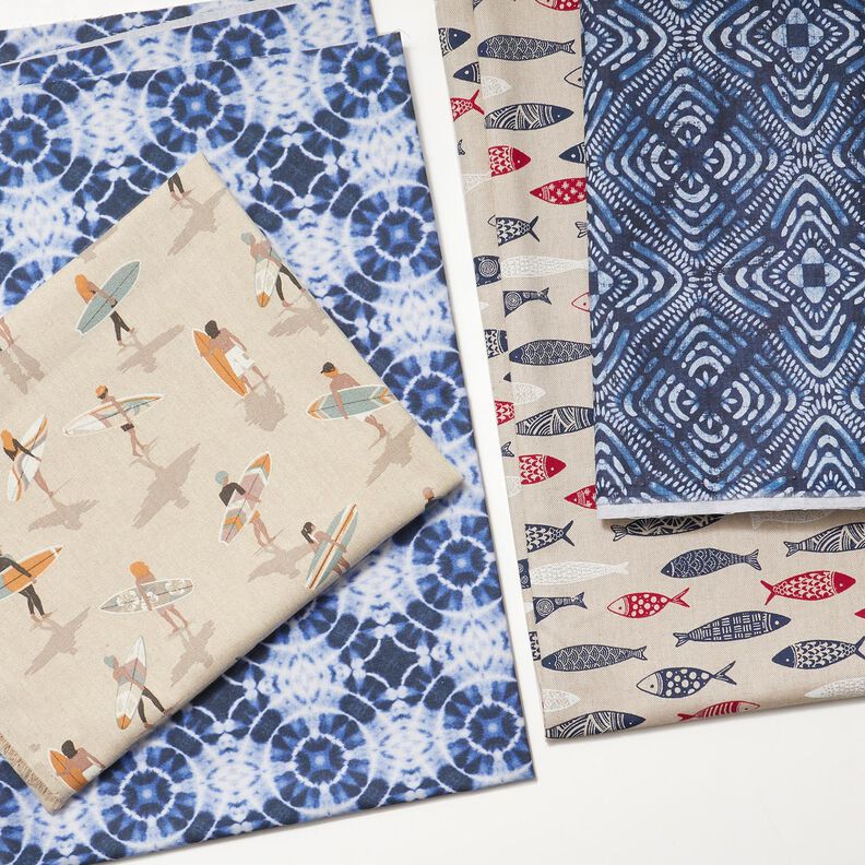 tessuto arredo tessuti canvas Cerchi batik – indaco/bianco, image number 6
