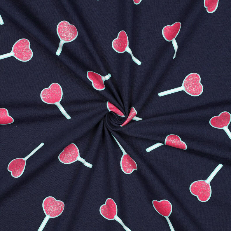 jersey di cotone Lecca lecca a forma di cuore glitterato | Poppy Fabrics – blu notte, image number 3