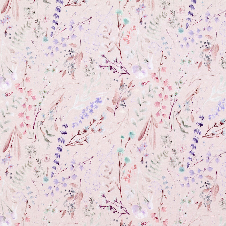 Jersey di viscosa con delicati fiori e foglie – rosa antico chiaro,  image number 1