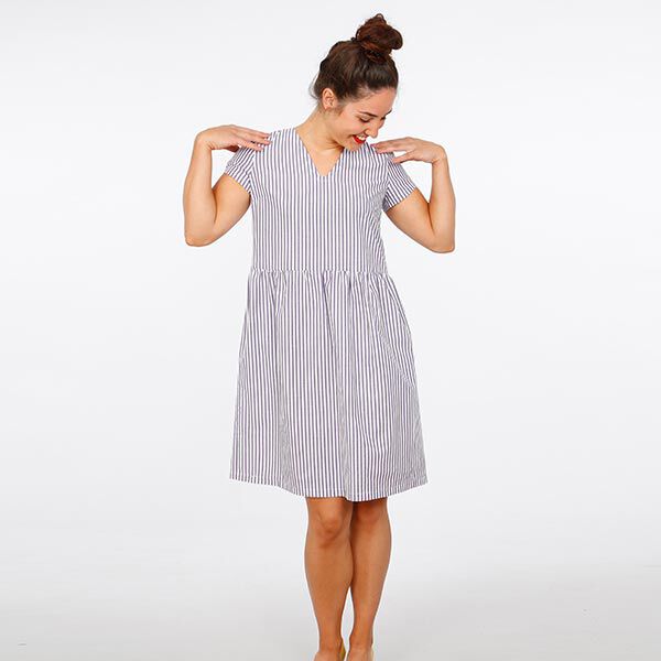 FRAU MARY - abito con scollo a V e arricciatura sulla gonna, Studio Schnittreif | XS - XXL, image number 6