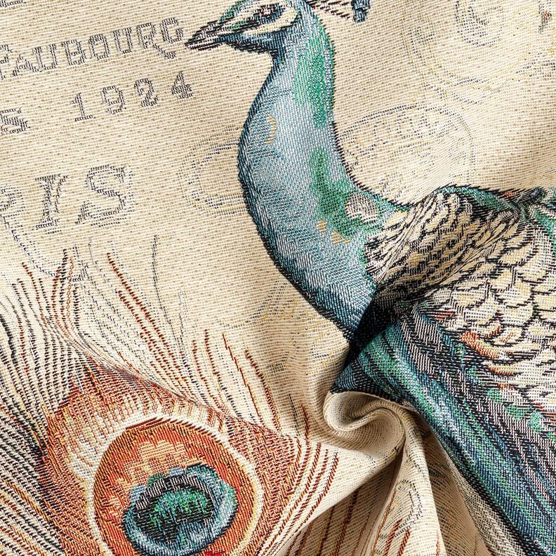 taglio di tessuto arredo gobelin Pavone &ndash; beige chiaro/blu,  image number 3