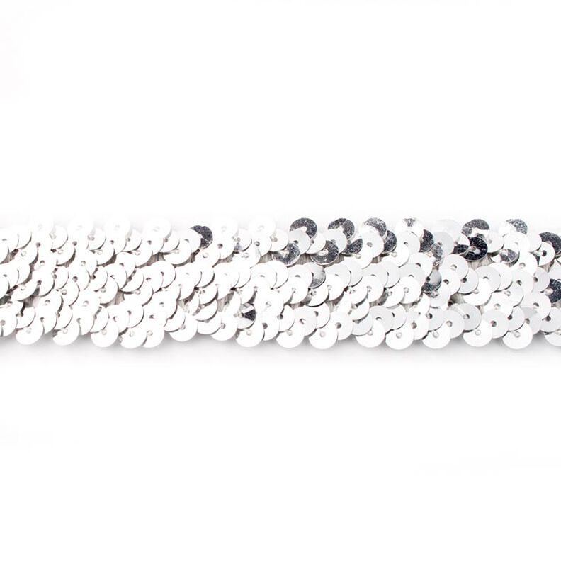 Bordino con paillette elastico [30 mm] – argento effetto metallizzato,  image number 1