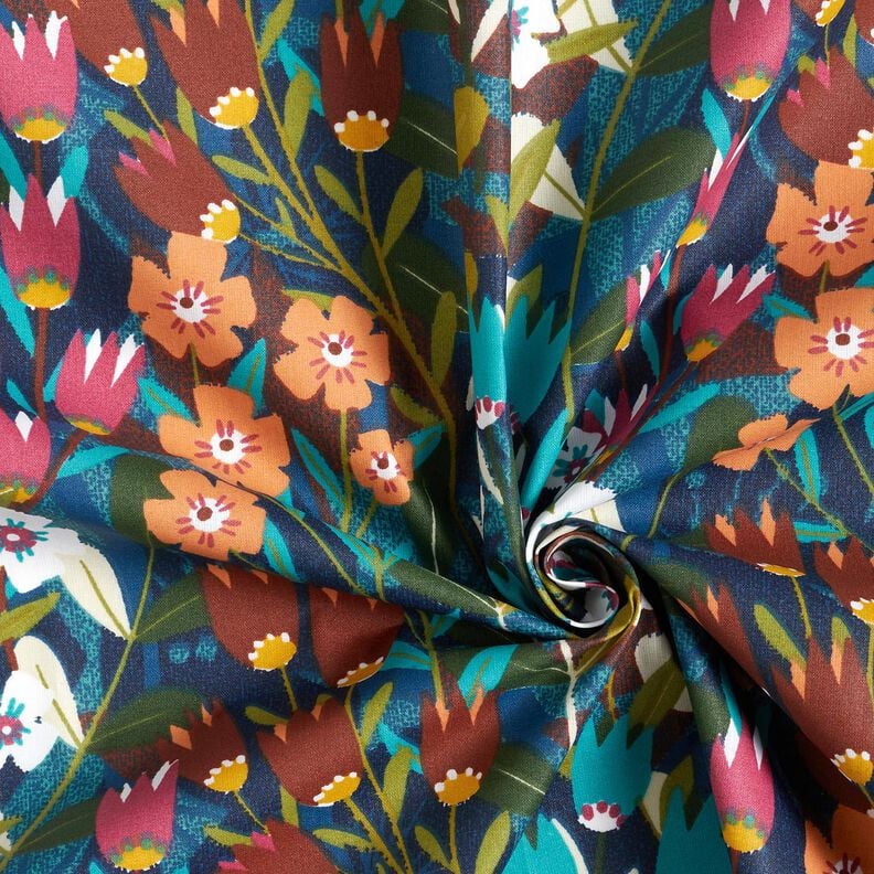 cotone rivestito Mix di fiori &ndash; petrolio/rosso borgogna,  image number 3