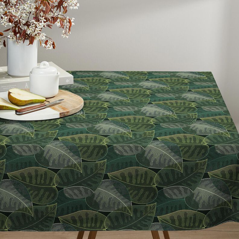 tessuto arredo tessuto spinato in cotone Foglie minimalistiche – verde scuro, image number 7