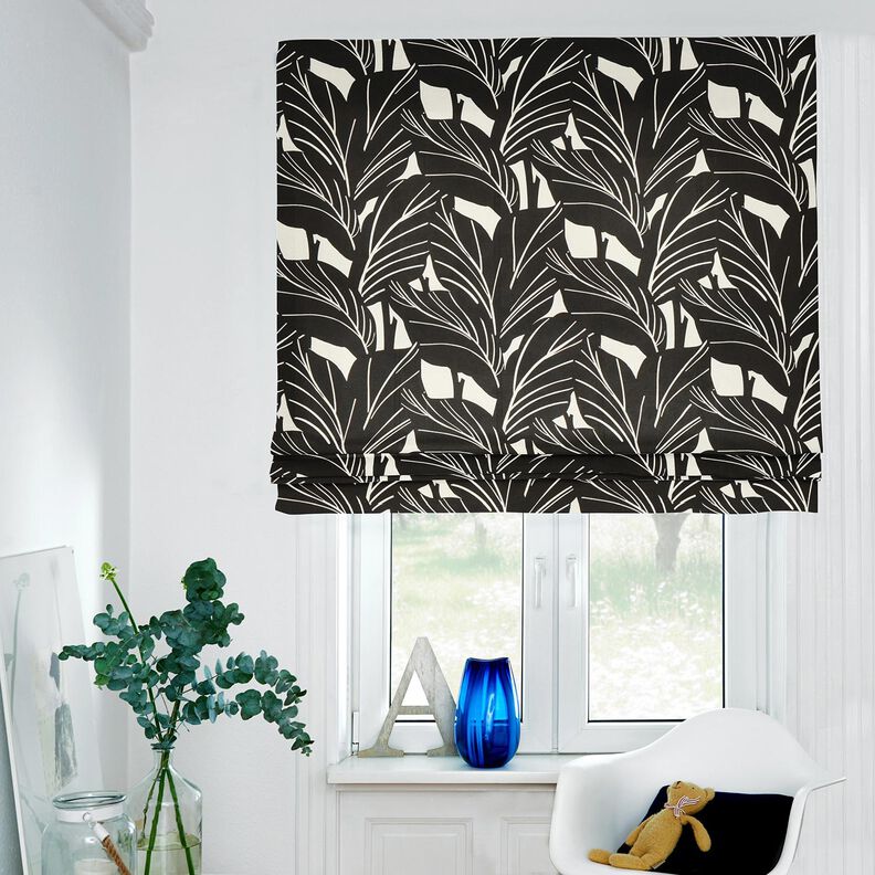 tessuto arredo panama Foglie eleganti – nero/naturale,  image number 6