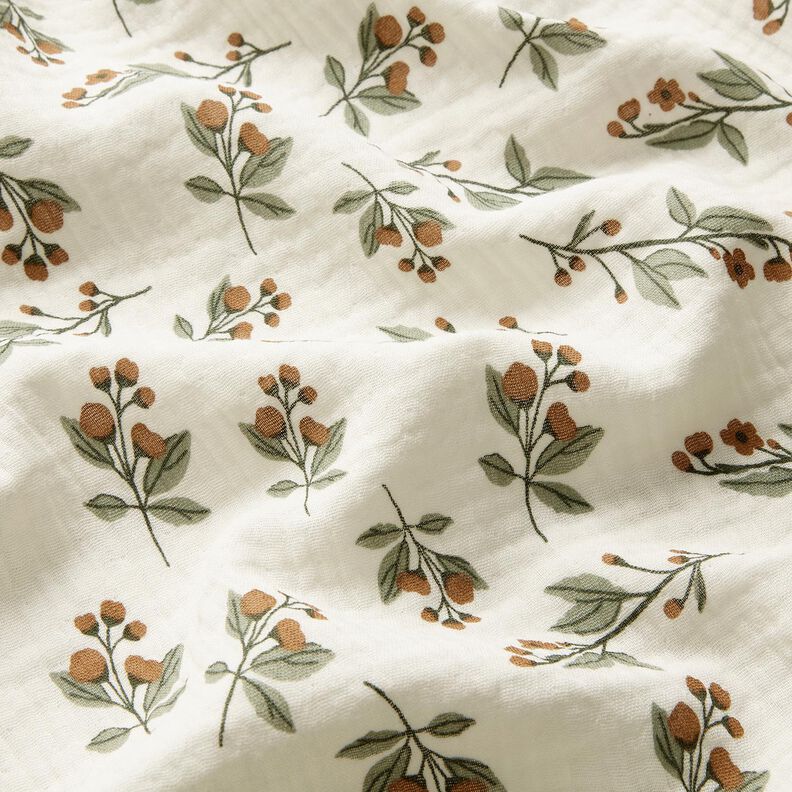 mussolina / tessuto doppio increspato Rami in fiore | by Poppy – bianco lana,  image number 2
