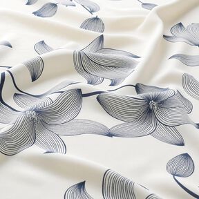 Tessuto di viscosa Tulipani – bianco lana/blu notte, 