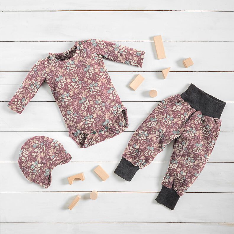 flanella di cotone Prato fiorito autunnale – prugna,  image number 5