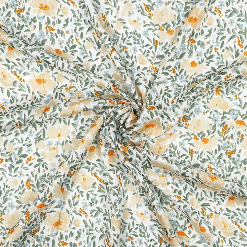 Voile di tessuto in viscosa Dobby con prati primaverili in stampa digitale – bianco/beige chiaro,  image number 3
