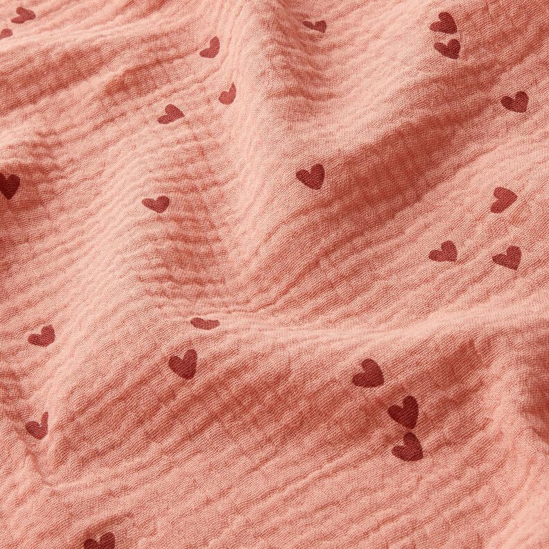 mussolina / tessuto doppio increspato Cuori sparsi – rosa antico scuro/rosso borgogna,  image number 2