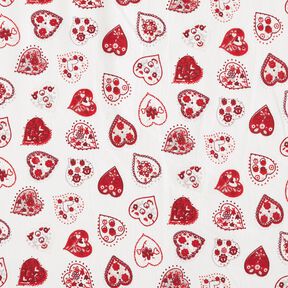 tessuto in cotone cretonne Cuoricini – bianco/rosso scuro, 