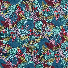tessuto in cotone cretonne uccelli nel campo fiorito – blu notte, 
