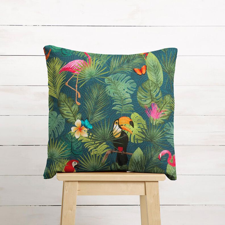 tessuto arredo mezzo panama Uccelli tropicali – verde scuro/rosso,  image number 8