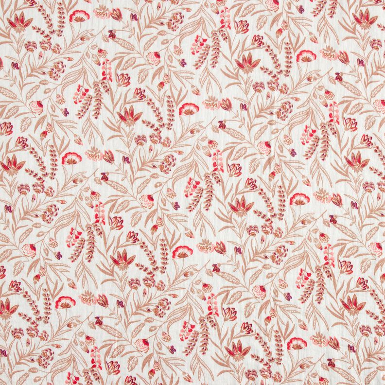 mussolina / tessuto doppio increspato Fiori folkloristici – naturale/rosso,  image number 1