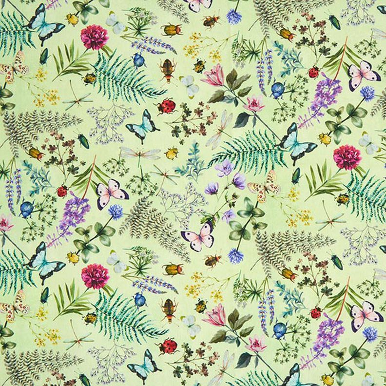 Tessuti da esterni canvas fiori selvatici & insetti – verde pastello,  image number 1