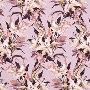 jersey di cotone Stampa digitale di grandi gigli &ndash; violetto pastello/greige, 